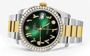 116233 | Gold & Steel Rolex Datejust Watch | 36Mm | Green Black Arabic Diamond Dial | Oyster Band