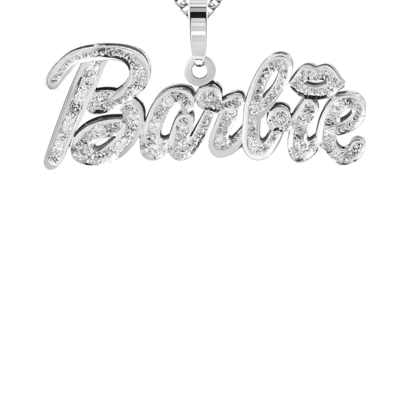 14K Gold  Diamond Cut with Diamonds Name Plate Necklace | Style #2