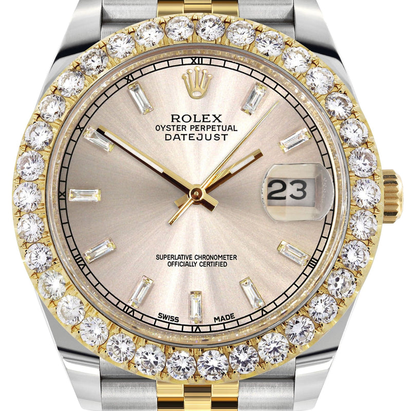 Rolex Datejust 41 Watch | 41 MM | 18K Yellow Gold & Stainless Steel | Custom Crème Baguette Diamond Dial | Jubilee Band