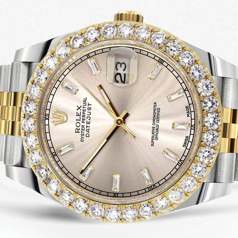 Rolex Datejust 41 Watch | 41 MM | 18K Yellow Gold & Stainless Steel | Custom Crème Baguette Diamond Dial | Jubilee Band