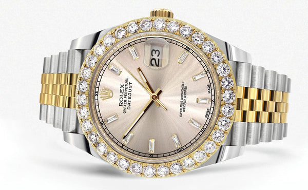 Rolex Datejust 41 Watch | 41 MM | 18K Yellow Gold & Stainless Steel | Custom Crème Baguette Diamond Dial | Jubilee Band