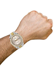 Rolex Datejust 41 Watch | 41 MM | 18K Yellow Gold & Stainless Steel | Custom Crème Baguette Diamond Dial | Jubilee Band