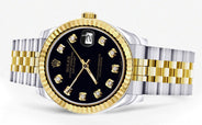 Diamond Gold Rolex Watch | 68273 | Fluted Bezel | 31MM | Black Diamond Dial | Jubilee Band