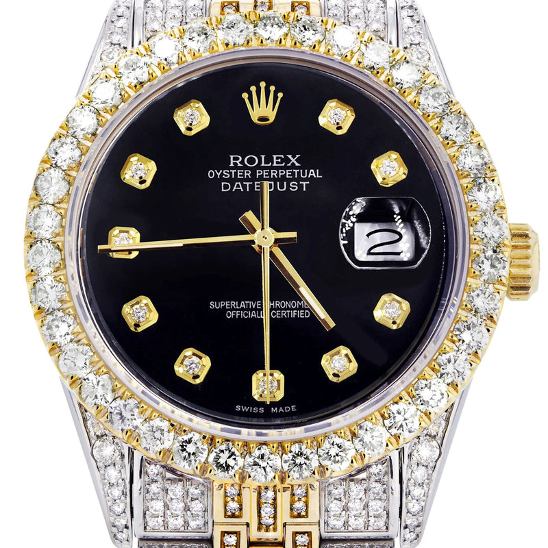 Iced Out Rolex Datejust 36 MM | Two Tone | 10 Carats of Diamonds | Black Diamond Dial