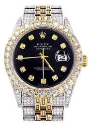 Iced Out Rolex Datejust 36 MM | Two Tone | 10 Carats of Diamonds | Black Diamond Dial