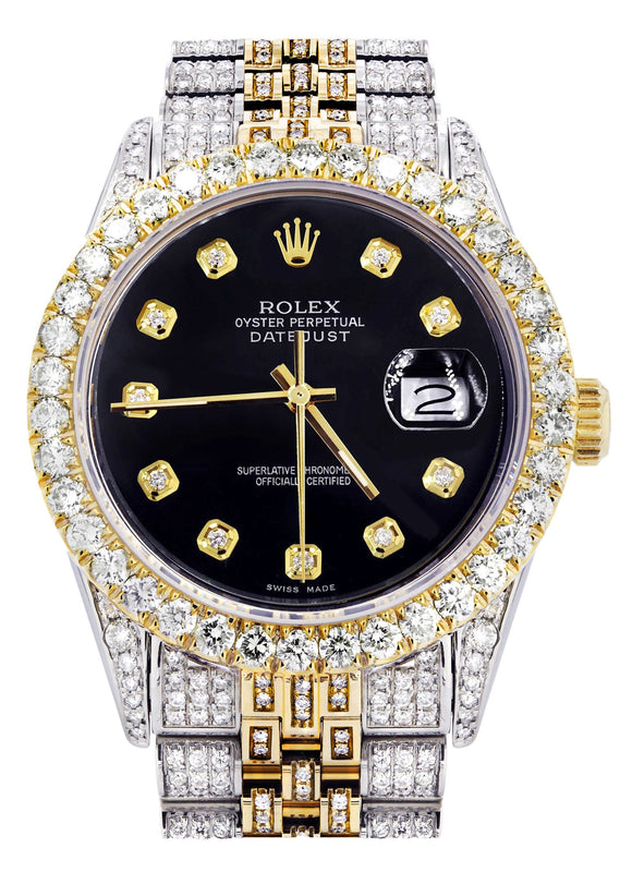 Iced Out Rolex Datejust 36 MM | Two Tone | 10 Carats of Diamonds | Black Diamond Dial