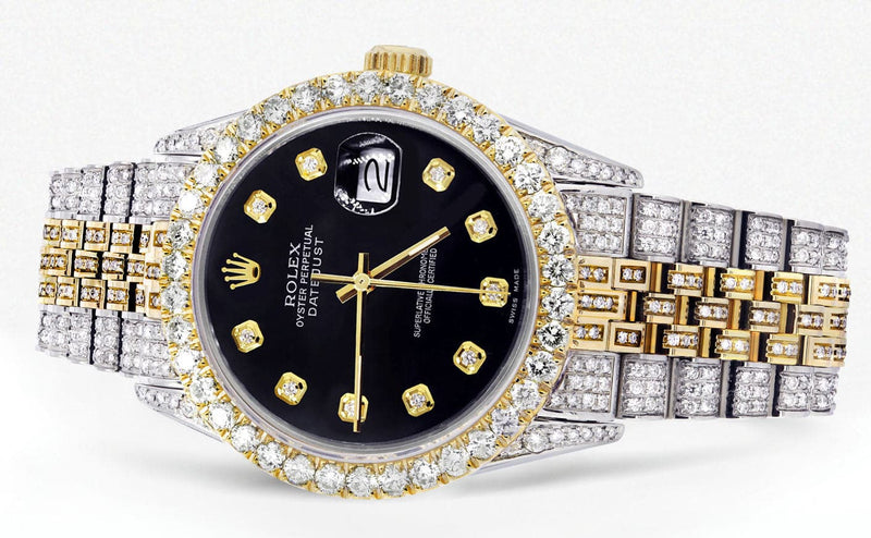 Iced Out Rolex Datejust 36 MM | Two Tone | 10 Carats of Diamonds | Black Diamond Dial