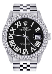 Womens Rolex Datejust Watch 16200 | 36Mm | Black Roman Numeral Dial | Two Row 4.25 Carat Bezel | Jubilee Band