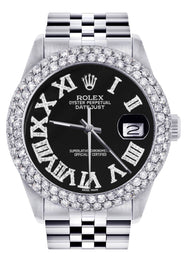Mens Rolex Datejust Watch 16200 | 36Mm | Black Roman Numeral Dial | Two Row 4.25 Carat Bezel | Jubilee Band