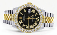 Diamond Gold Rolex Watch For Men 16233 | 36Mm | Black Roman Dial | Two Row 4.25 Carat Bezel | Jubilee Band