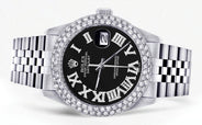 Womens Rolex Datejust Watch 16200 | 36Mm | Black Roman Numeral Dial | Two Row 4.25 Carat Bezel | Jubilee Band