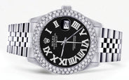 Mens Rolex Datejust Watch 16200 | 36Mm | Black Roman Numeral Dial | Two Row 4.25 Carat Bezel | Jubilee Band