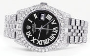 Iced Out Rolex Datejust 36 MM | Stainless Steel | 10 Carats of Diamonds | Black Roman Diamond Dial | Jubilee Band
