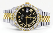 Diamond Gold Rolex Watch For Women 16233 | 36Mm | Black Roman Dial | Two Row 4.25 Carat Bezel | Jubilee Band