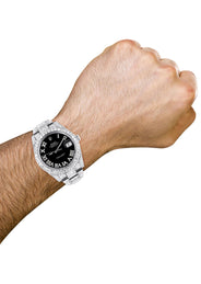 Diamond Iced Out Rolex Datejust 41 | 25 Carats Of Diamonds | Custom Black Roman Numeral Diamond Dial | Two Row | Oyster Band