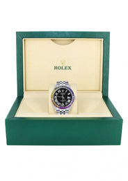 Diamond Gold Rolex Watch For Men 16200 | 36Mm | Rainbow Sapphire Bezel | Black Roman Numeral Dial | Jubilee Band
