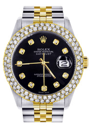Diamond Gold Rolex Watch For Women 16233 | 36Mm | Black Dial | Two Row 4.25 Carat Bezel | Jubilee Band