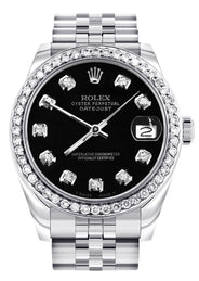 Diamond Rolex Watch | 68274 | Diamond Bezel | 31MM | Black Diamond Dial | Jubilee Band