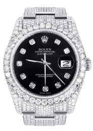 Iced Out Rolex Datejust 36 MM | Stainless Steel | 16.5 Carats of Diamonds | Black Dial | Jubilee Band | Model 116200