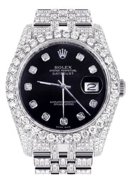 Iced Out Rolex Datejust 36 MM | Stainless Steel | 16.5 Carats of Diamonds | Black Dial | Jubilee Band | Model 116200