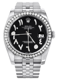 116200 | Hidden Clasp | Diamond Rolex Datejust Watch | 36Mm | Black Arabic Diamond Dial | Jubilee Band