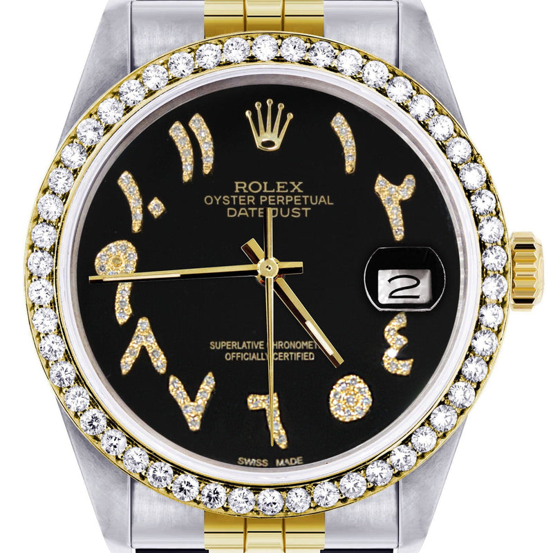 Gold & Steel Rolex Datejust Watch 16233 for Men  | 36Mm | Black Arabic Diamond Dial | Jubilee Band