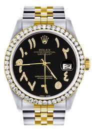 Gold & Steel Rolex Datejust Watch 16233 for Men  | 36Mm | Black Arabic Diamond Dial | Jubilee Band