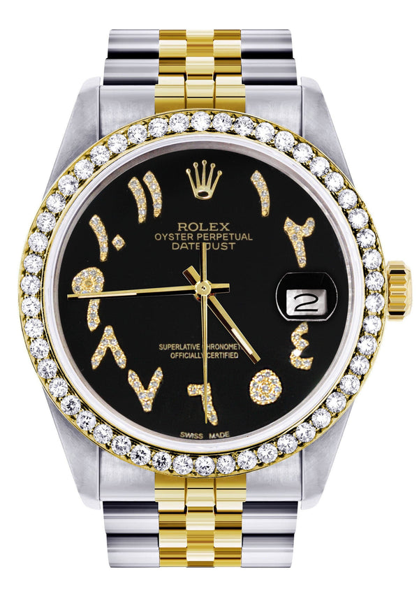 Gold & Steel Rolex Datejust Watch 16233 for Men  | 36Mm | Black Arabic Diamond Dial | Jubilee Band