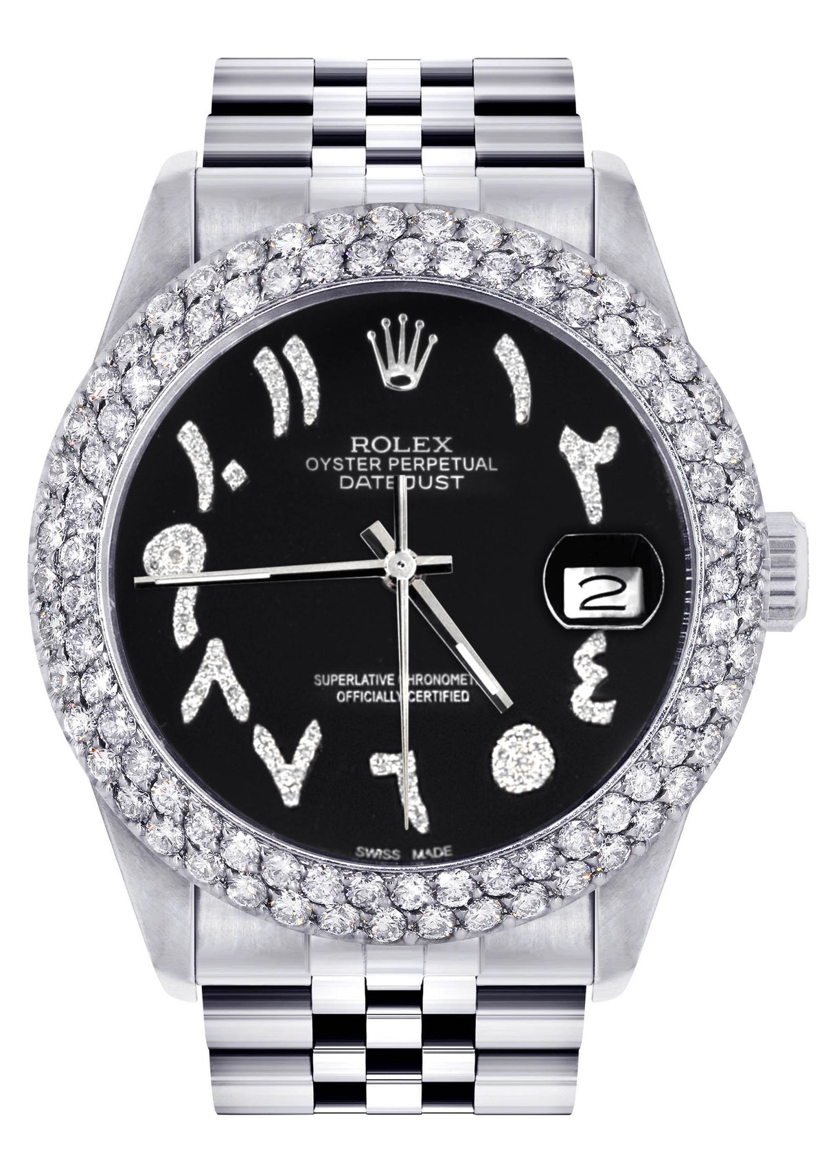 Womens Rolex Datejust Watch 16200 | 36Mm | Black Arabic Diamond Dial | Two Row 4.25 Carat Bezel | Jubilee Band