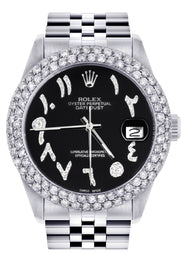 Womens Rolex Datejust Watch 16200 | 36Mm | Black Arabic Diamond Dial | Two Row 4.25 Carat Bezel | Jubilee Band