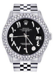 Mens Rolex Datejust Watch 16200 | 36Mm | Black Arabic Diamond Dial | Two Row 4.25 Carat Bezel | Jubilee Band