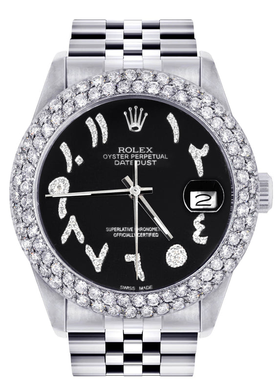 Mens Rolex Datejust Watch 16200 | 36Mm | Black Arabic Diamond Dial | Two Row 4.25 Carat Bezel | Jubilee Band
