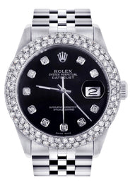 Mens Rolex Datejust Watch 16200 | 36Mm | Black Dial | Two Row 4.25 Carat Bezel | Jubilee Band