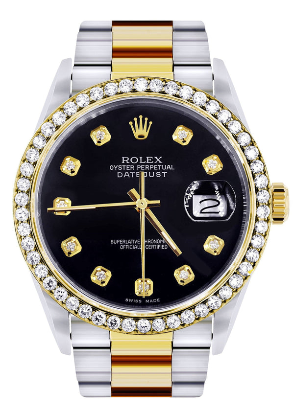 Gold Rolex Datejust Watch 16233 for Men | 36Mm | Black Dial | Oyster Band