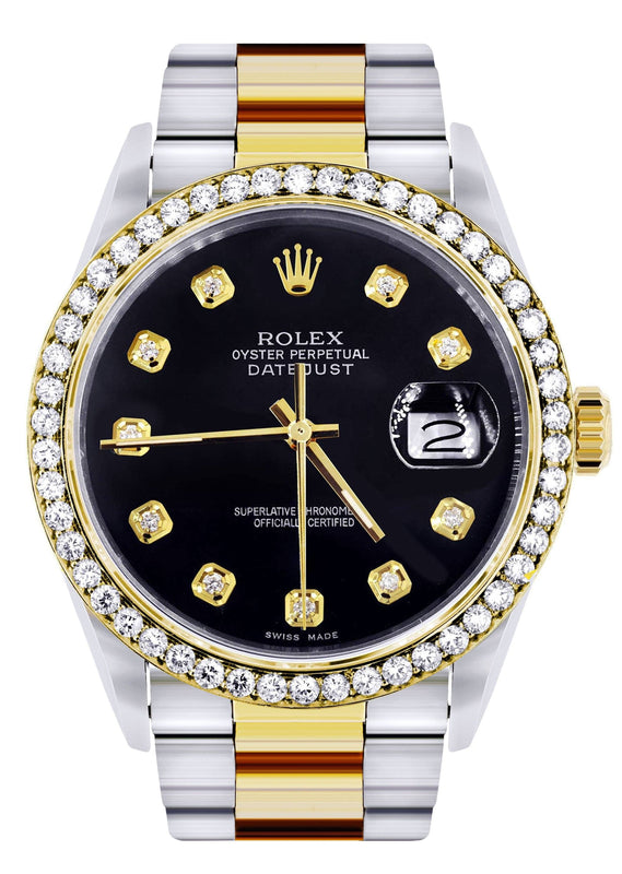 Gold Rolex Datejust Watch 16233 for Men | 36Mm | Black Dial | Oyster Band
