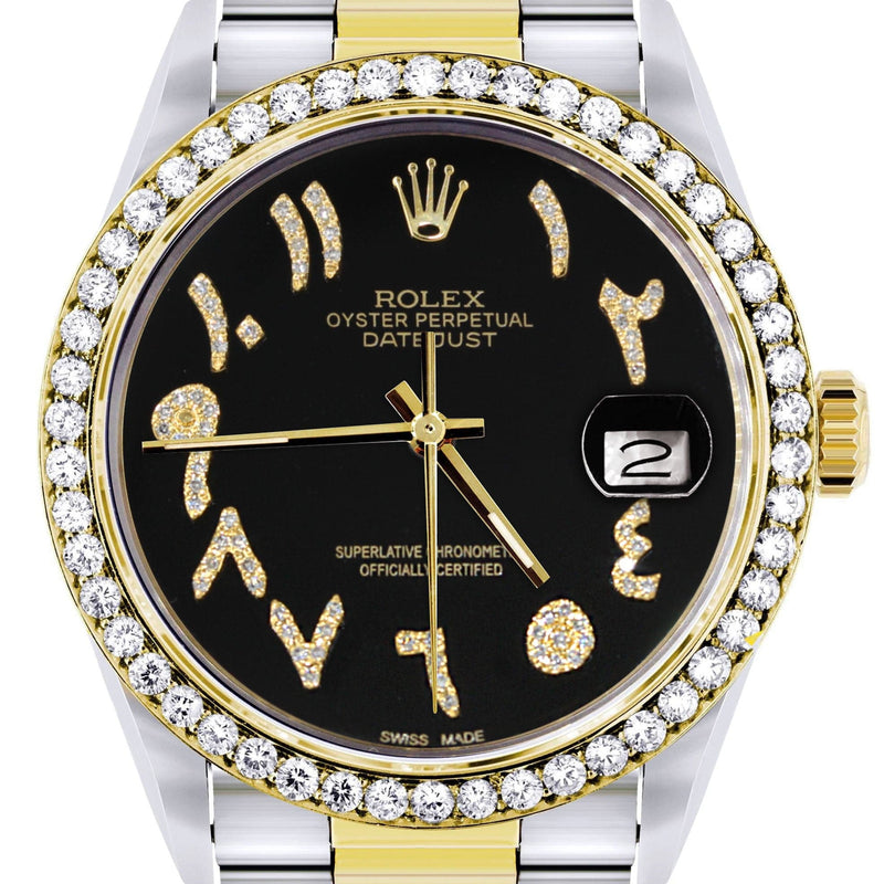 Gold & Steel Rolex Datejust Watch 16233 for Men | 36Mm | Black Arabic Diamond Dial | Oyster Band
