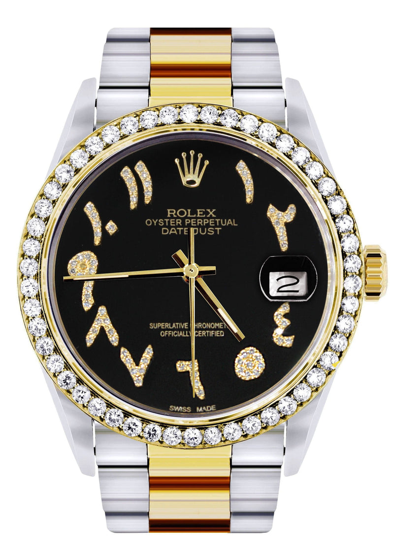 Gold & Steel Rolex Datejust Watch 16233 for Men | 36Mm | Black Arabic Diamond Dial | Oyster Band