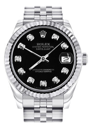 Diamond Rolex Watch | 68274 | Fluted Bezel | 31MM | Black Diamond Dial | Jubilee Band