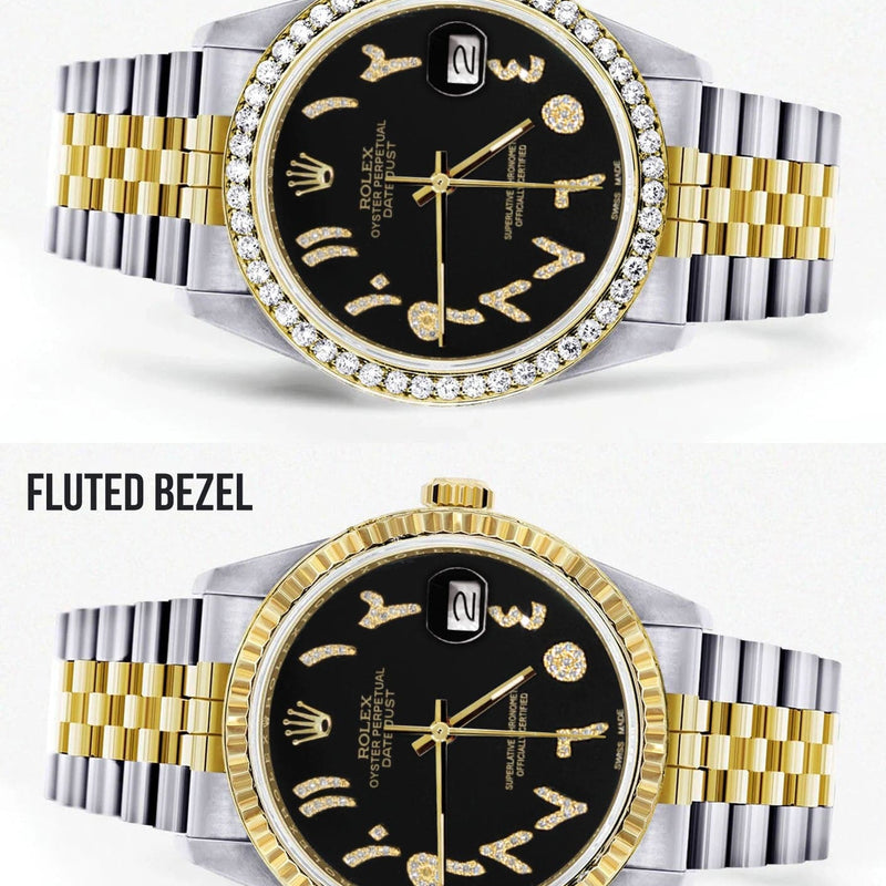 Gold & Steel Rolex Datejust Watch 16233 for Men  | 36Mm | Black Arabic Diamond Dial | Jubilee Band