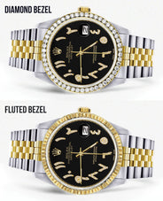 Gold & Steel Rolex Datejust Watch 16233 for Men  | 36Mm | Black Arabic Diamond Dial | Jubilee Band