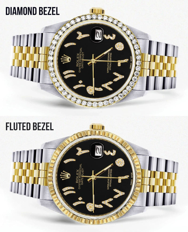 Gold & Steel Rolex Datejust Watch 16233 for Men  | 36Mm | Black Arabic Diamond Dial | Jubilee Band