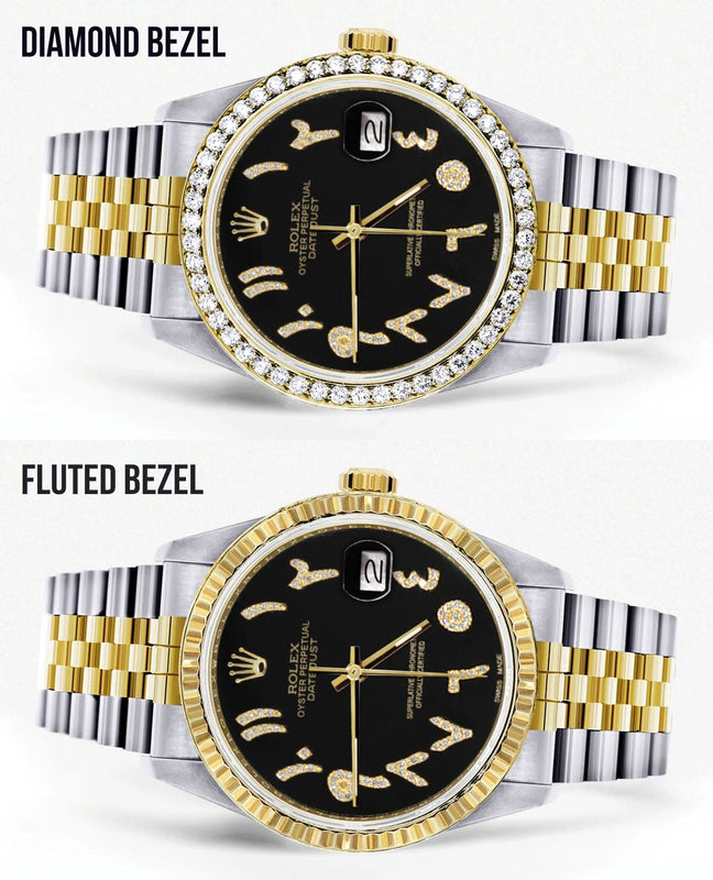 Gold & Steel Rolex Datejust Watch 16233 for Men  | 36Mm | Black Arabic Diamond Dial | Jubilee Band