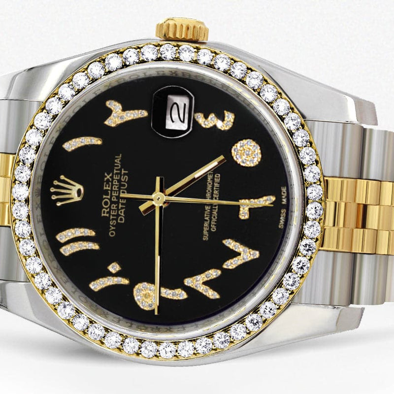 116233 | Hidden Clasp | Gold & Steel Rolex Datejust Watch | 36Mm | Black Arabic Diamond Dial | Jubilee Band