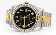 116233 | Hidden Clasp | Gold & Steel Rolex Datejust Watch | 36Mm | Black Arabic Diamond Dial | Jubilee Band