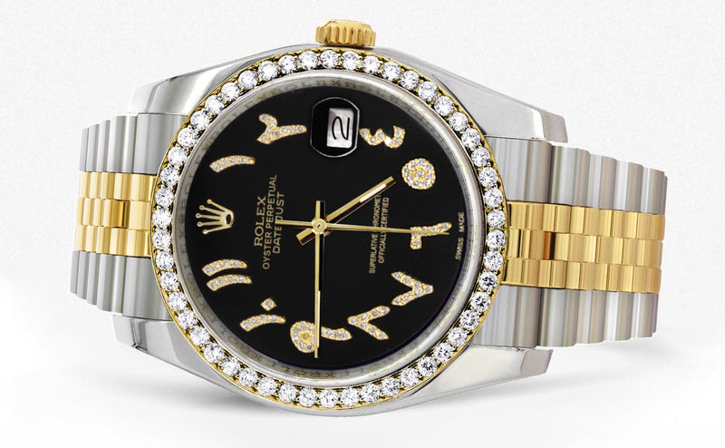 116233 | Hidden Clasp | Gold & Steel Rolex Datejust Watch | 36Mm | Black Arabic Diamond Dial | Jubilee Band