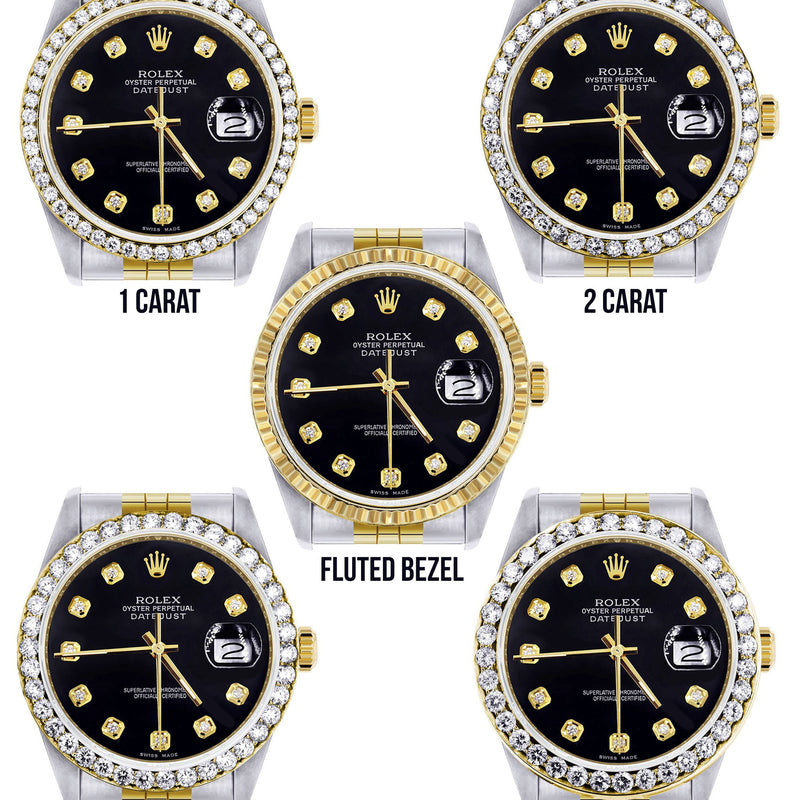 Womens Gold Rolex  Datejust Watch 16233 | 36Mm | Black Dial | Jubilee Band