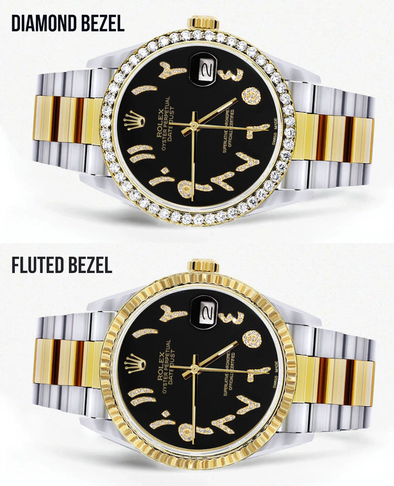 Gold & Steel Rolex Datejust Watch 16233 for Men | 36Mm | Black Arabic Diamond Dial | Oyster Band