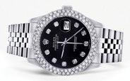 Womens Rolex Datejust Watch 16200 | 36Mm | Black Dial | Two Row 4.25 Carat Bezel | Jubilee Band