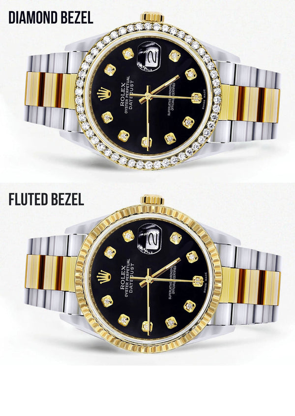 Gold Rolex Datejust Watch 16233 for Men | 36Mm | Black Dial | Oyster Band