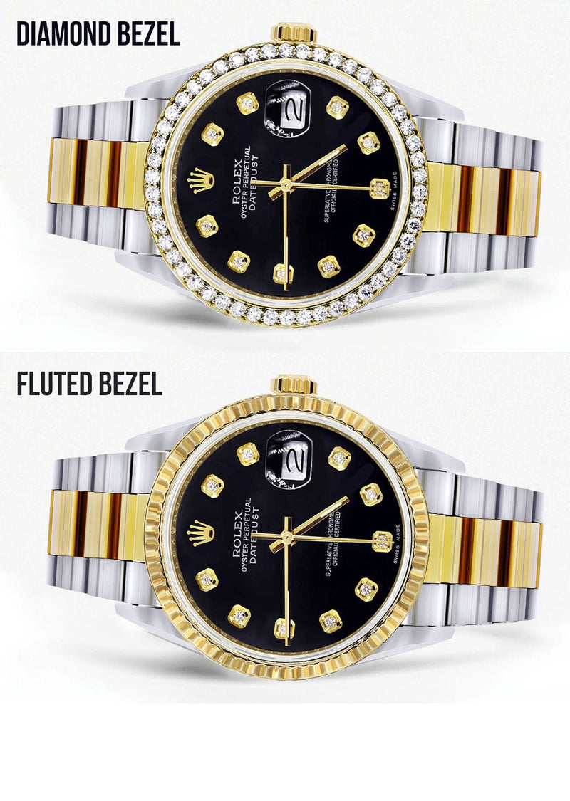 Gold Rolex Datejust Watch 16233 for Men | 36Mm | Black Dial | Oyster Band